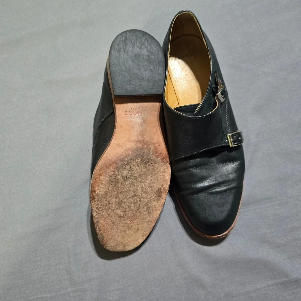 Belmore Australia Double Monk Strap Shoes 8 Black Leather Buckle Flat Loafers